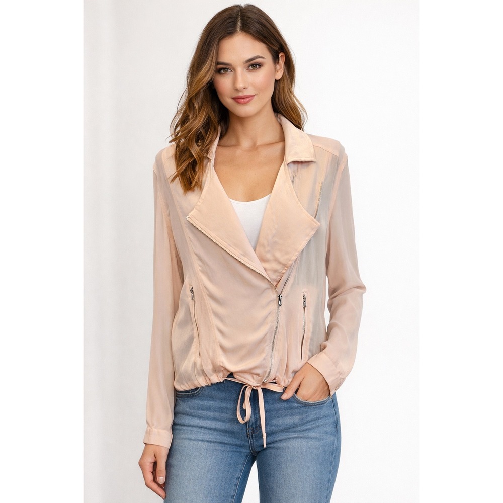 BLANKNYC Women Peach Pink Sheer Viscose Moto Jacket M 19Z-9523NO